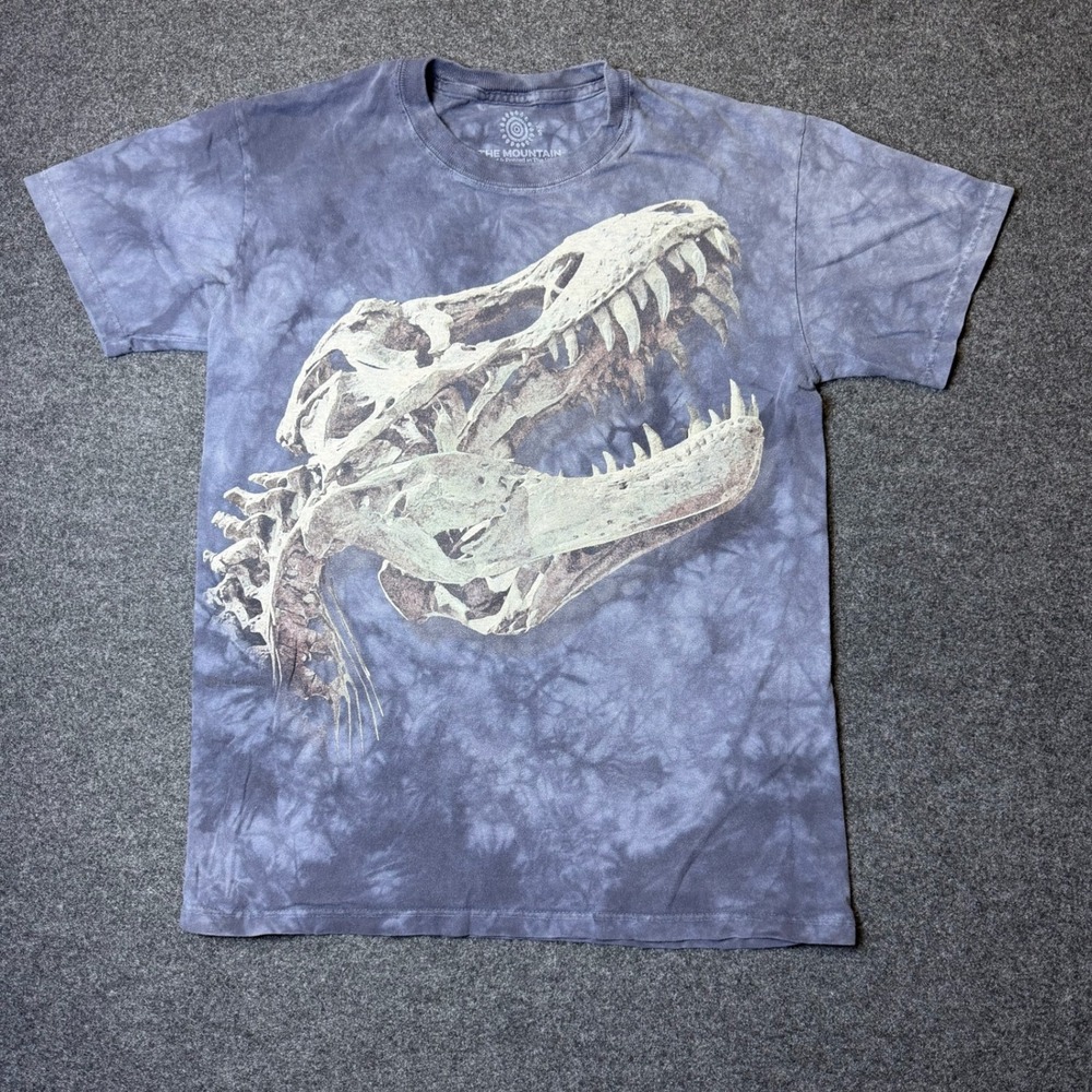 The Mountain T-Rex Graphic Tee Unisex S Blue Tie Dye Smithsonian Museum Fossil